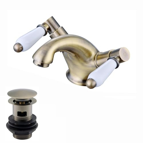 ENKI BBT0239 Downton Slotted Basin Mixer Tap, Antique Brass, Cloakroom | Single Lever, Modern Bathroom