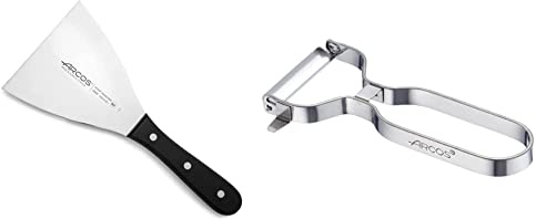 Arcos Serie Universal, Espátula de Cocina, Hoja de Acero Inoxidable Nitrum 125x120 mm + Gadgets Profesionales, Pelador de Frutas Pelador de Verdura, Acero Inoxidable Cromado, Color Plata