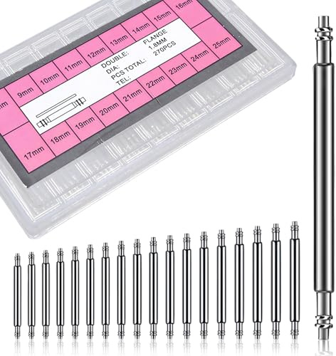 Agatige 270pcs / Scatola 8-25 mm / 0,3-1in Diametro 1,8 mm / 0,07in per Cinturini per Orologi Professionali, Accessori per La Riparazione di Perni di Collegamento per Cinturini per Orologiai