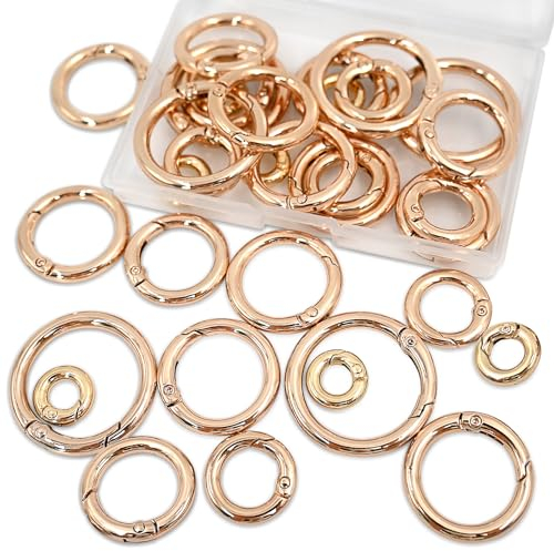BieFuSin 20 Stück Auslöser Feder O Ringe, Zink Legierung Runde Karabiner Snap, Heavy Duty Haken Clip, 5 Verschiedene Größen für Schlüssel, Taschen, Geldbörsen, Handtasche und DIY Handwerk (Goldene)