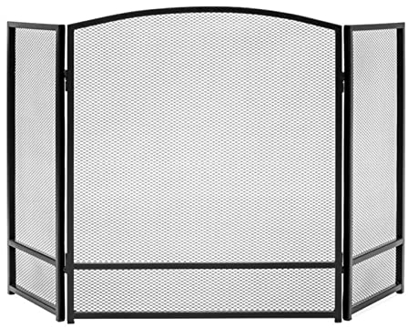 DOGOU Funkenschutzgitter 3-teiliger Kamin-Funkenschutz 136×87cm, Moderner Faltbarer Feuerschutz für Holz-/ Holzkohlefeuer, Schmiedeeiserner Ofenzaun