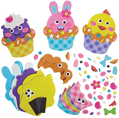 Baker Ross FX540 Oster-Cupcake-Magnet-Bausätze - Packung mit 8, Oster-Schaumstoff-Bastelset für Kinder