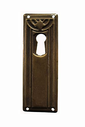 Generisch Möbelbeschlag für Tür, mit Schlüssel-Loch Messingblech patieniert, Jugendstil, ca. 9,0 x 2,7 cm, Nr. 159407.BLpa