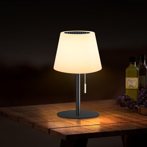 Ecvivk Lampe de table solaire d'extérieur lampe de table LED sans fil à intensité variable blanc chaud et RVB lampe de table avec capteur de lumière, lampes solaires pour intérieur/extérieur terrasse.