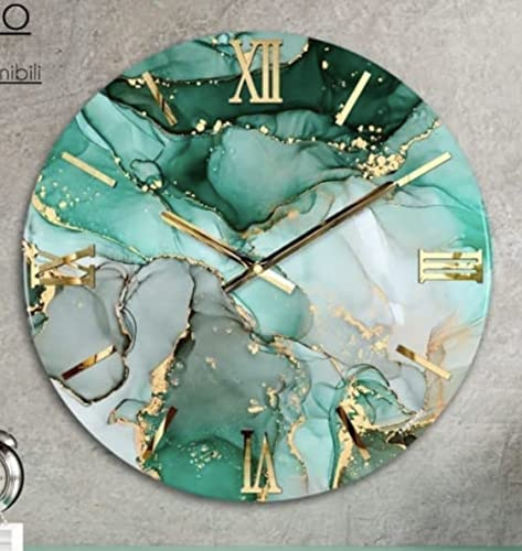 Generico Orologio da Parete, Soggiorno, Cucina, Moderno,Effetto marmo, Base legno, Lavorazione a resina, Numeri a rilievo, Diametro disponibile 40/60/80/100 cm, Made in Italy (40cm, Petrolio)