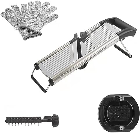 Rallador de queso 304 mandolina de acero inoxidable profesional cortador de verduras cortador ajustable rallador de verduras con cuchillas 1setwithgloves