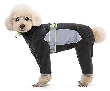 BT Bär Fleece Mantel für Hunde,4-Bein Ganzkörperjacke mit D Ring reflektierend,Verstellbarer Jumpsuit Reißverschluss Haustier Warme Wintermäntel für kleine Hunde Mittlere Hunde(XL,Dunkelgrau)