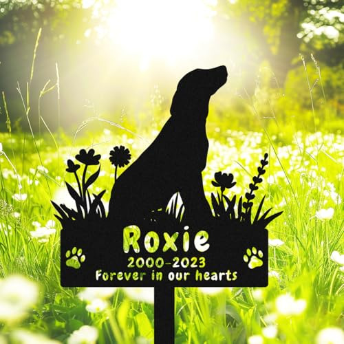 Custom Dog Labrador Retriever Memorial Grave Marker, Personalized Dog Metal Memorial Stake Grave Marker, Dog Memorial Gift, Customized Flowers Dog Memorial Grave Marker Burial Stake