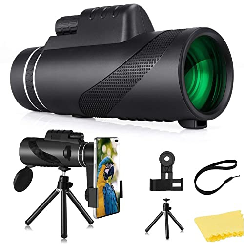 Monokular Teleskop 80X100 HD Nachtsicht Teleskop mit Smartphone Halterung Stativ High Power Zoom Monokular für Vogelbeobachtung Wandern Sternenbeobachtung Reisen Wildlife Konzert (Schwarz)