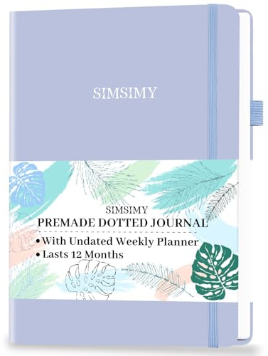 SIMSIMY Premade Bullet Dotted Journal with Undated Weekly Monthly Planner, Pre-made Dot Grid Journaling Aesthetic Notebook for Goals Gratitude Budget Exercise Habits Mood Sleep Tracker - 12 Month