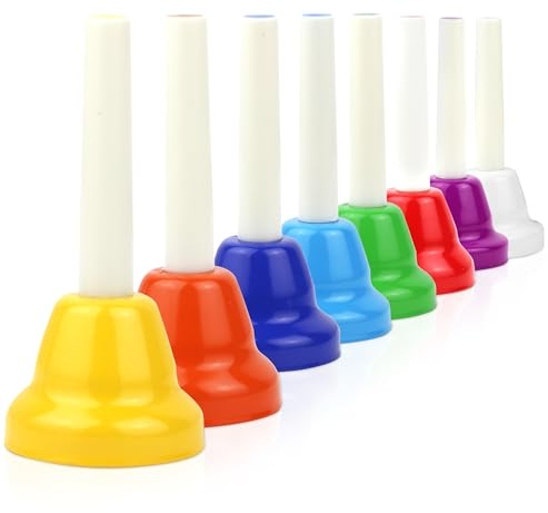 WENLISELL 8 PCS Colorful Hand Bells Set, 8 Color Metal Hand Bell Kits | Musical Percussion Instruments, For Family Party, Musical Teaching, Learning