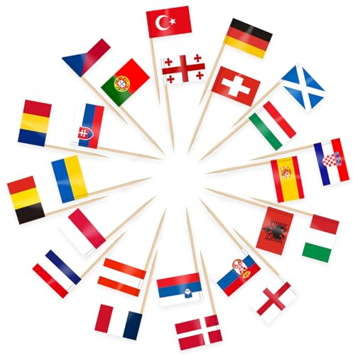 AhfuLife 200 Stück Europa Zahnstocher Flagge, 24 Euro Länder Cocktail Weltflaggen Europa Fahnen Zahnstocher für Eurovision 2026 Sandwich Cupcake Toppers Euro Fußball WM Olympia Party Pub Deko