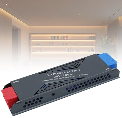 SUCIKORIO 24V 200W Alimentation LED Driver 220V 24V 200W 8,3A LED Transformateur Ultra Fin LEDs Transfo Alimentation à Découpage Convertisseur De Tension AC à DC Pour Ruban LEDs Intérieur