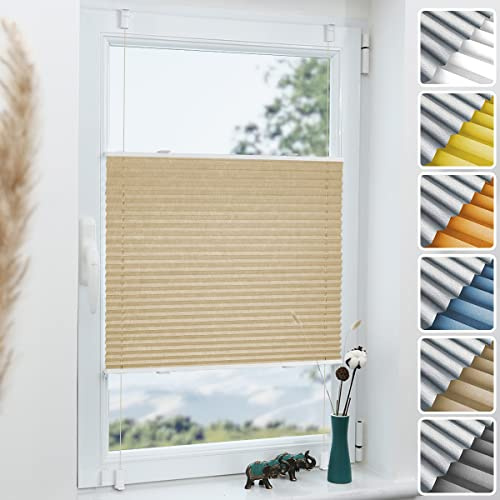 Grandekor Plissee ohne Bohren Verdunkelung Hellbeige 75x130cm(BxH), Klemmfix Verdunklungsplissee für Fenster Tür, Thermo Plissees Verdunklung Blickdicht für Schlafzimmer, Wohnzimmer, Büro