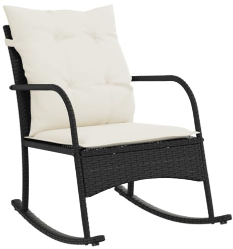 vidaXL Garten Schaukelstuhl, Schaukelsessel mit Kissen, Relaxstuhl für Garten Terrasse Balkon, Relaxsessel Gartenstuhl, Schwarz Poly Rattan