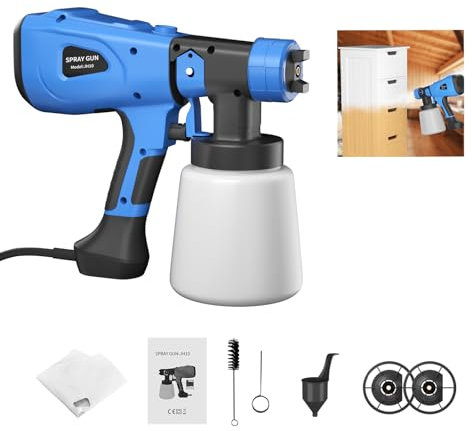 Farbsprühsystem, Farbsprühgerät mit einstellbarem Luft- und Farbfluss, 600W bürstenloser Motor, mit 3 Sprühmuster und 3 Düsen, inklusive 2PCS Filterpapier, geeignet für Innen und Außenrenovierungen