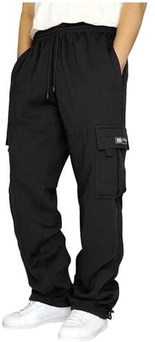 Cargo Pants Men’s Casual Fleece Joggers Drawstring Sweatpants Trousers Cotton Stretch Athletic Pants Pockets Work Trousers Men Comfort Tracksuit Bottoms Pants Loose fit Gym Running Sports (Black, XL)
