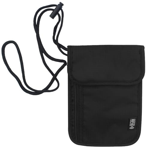 Portadocumenti da Collo,Portadocumenti da Viaggio con Blocco RFID,Porta Soldi da Viaggio Borsello Porta Cellulare,Porta Passaporto da Viaggio con Tracolla Regolabile per Carte di Credito-Nero