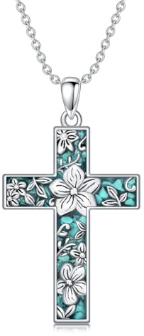 HARMONY BOLA Türkis Kreuz Halskette für Damen 925 Sterlingsilber 12 Monate Geburt Blumen Kreuz Anhänger türkisfarbener Schmuck Muttertag für Mutter