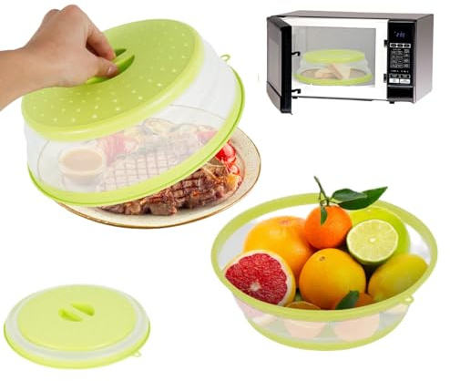 Jokapy Mikrowellen Abdeckung Faltbar, Abdeckhaube Mikrowelle 26.5cm Filterkorb Obstfilterkorb, Hoch Mikrowellen Spritzschutz Mit DampflöChern für Mikrowelle Verhindert Spritzen (2, Grün)