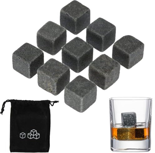 Pierres à glaçons, 9 pièces de pierres à whisky dans un ensemble, pierres de refroidissement du whisky Pierres à whisky, glaçons réutilisables, pour refroidir vin, whisky, gris