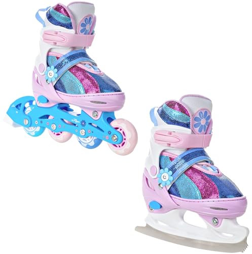 RAVEN 2in1 Schlittschuhe Inline Skates Inliner für Kinder Mädchen verstellbar (Senia, 34-37 (21,5cm-24cm))