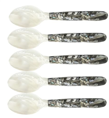 Cucharas de caviar con asas redondas, 5 cucharas de nácar, cucharas decorativas de caviar para caviar, huevo, helado, cucharas de caviar de nácar, cucharas decorativas para servir