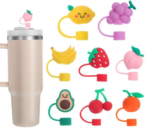 8 Pcs Straw Covers Cap for Stanley Cup, Silicone Fruit Straw Topper for Stanley 30&40 Oz Tumbler, Cute Straw Caps in Various Shapes Stocking Stuffers Gift for Women Kids Drinking Caps for 10 mm Tips