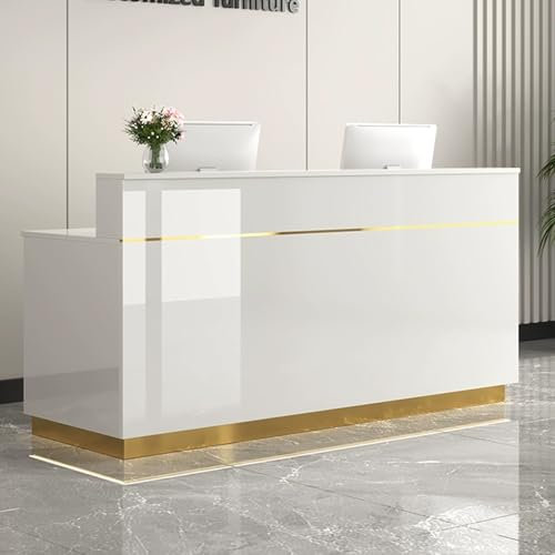 HOLGVE Empfangstheke, Empfangstresen mit Tresen, Empfangstheke mit abschließbaren Schubladen, Stehtisch for die Kasse im Büro(Gold,51.1x23.6x39.3)