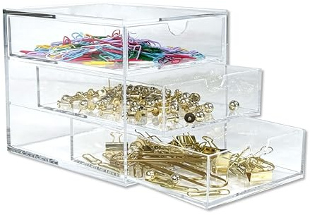 OSCO Stapelbare Kommode aus transparentem Acryl mit 3 Schubladen, nicht A4-Größe, Aufbewahrung für kleine Gegenstände, stapelbar, Lego-Behälter, Make-up-Behälter, Schmuckschatulle, 13,7 x 12,5 x 16,2