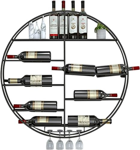 HDDNMLOH An der Wand montiertes Weinregal aus Metall mit Stielglashalter für die Küchenbar, stilvolles Weinaufbewahrungsregal in Gold/Schwarz