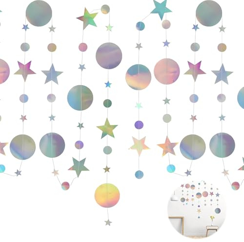 Ghirlanda di carta da appendere, a forma di stella, colorata con brillantini, per decorazioni di compleanno, matrimoni, feste, carnevale, Natale (4 m x 4)