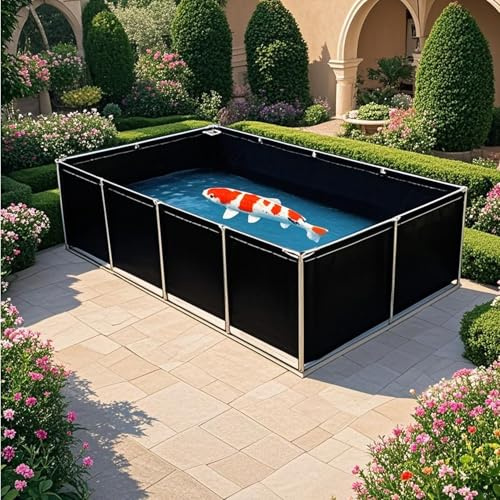 Hynbdes Laghetto per Pesci in PVC per Koi - Vasca Acquacoltura Grande con Supporto, Piscina Portatile Esterna per Allevamento e Osservazione