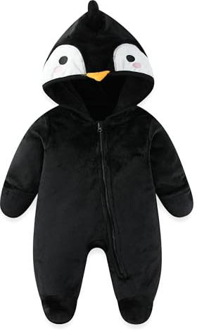 JiAmy Baby Snowsuit, Baby Boys Girls Clothes Set Fleece Animal Hooded Winter Overall Romper Jumpsuit Penguins 0-3 Months