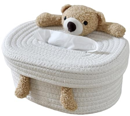 Elegantes organizadores de pañuelos de algodón, contenedor de pañuelos de mesa eficaz para dormitorios con bonita caja de oso o conejos