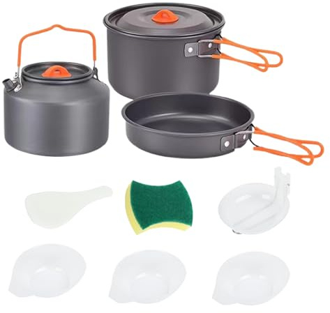 Set di pentole da campeggio 800 G | Scout Gavetta Set | Set Cooking Campeggios Compact in lega di alluminio con tavola e ciotole per trekking – Escursioni di picnic