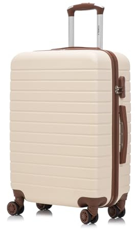 YONSLY Reisekoffer Trolley Rollkoffer Handgepäck Set, Hartschalenreisekoffer Koffer Suitcase mit 4 Rollen 360°, Zahlenschloss, Weicher Gummigriff (L, Elfenbeinweiß)