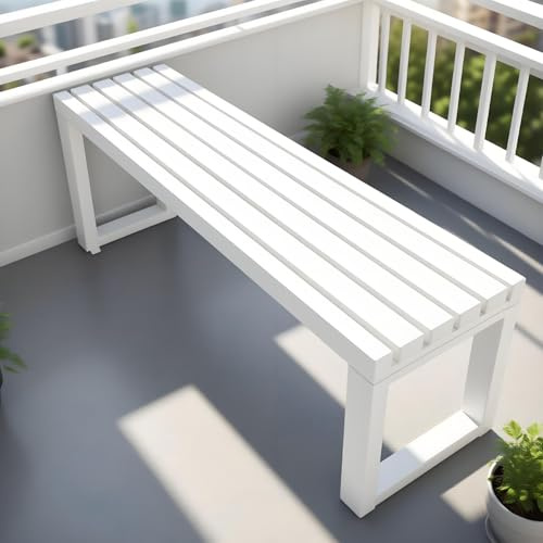 Generisch Gartenbank Metall Parkbank Wetterfest 120/150/180cm Gartenmöbel Terrasse Bank Balkon Sitzbank Hausbank Ohne Lehne Sitzbank Für Innen- Und Außenbereich(Weiß,120cm)
