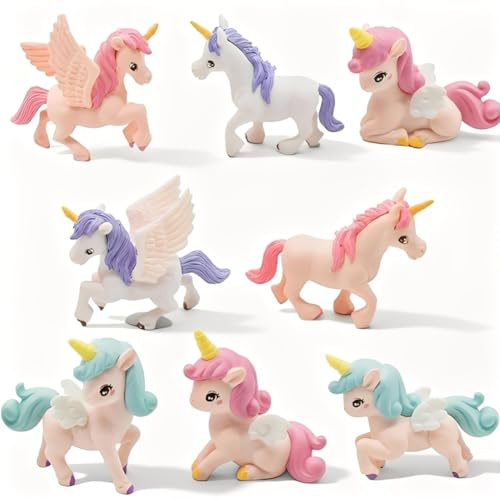 Mini Figure di Unicorno, 8 Pezzi Decorazioni per Torte di Compleanno Toppers per Torta di Unicorno Cartone Animato Figure di Cupcake Unicorno Ornamento da Tavolo per Bambini Festa di Compleanno