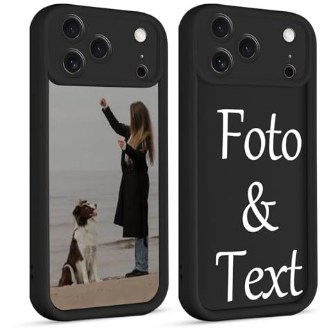 Xylota Personalisierte Handyhülle für iPhone 17 Pro 6,3'', Personalisiert Hülle mit Selbst Gestalten Bild Text Foto Schutzhülle, Individuelle Design Stoßfest Silikon Case für iPhone 17 Pro,Schwarz