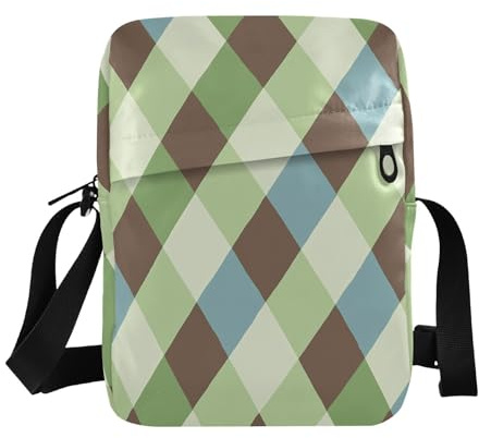 famyily Kleine Kuriertasche für Herren, Schultertasche, Handtaschen für Damen, verstellbarer Riemen für Outdoor-Sport, Outdoor-Sport, kariert, Grün, Gelb, Weiß, Braun, Blau