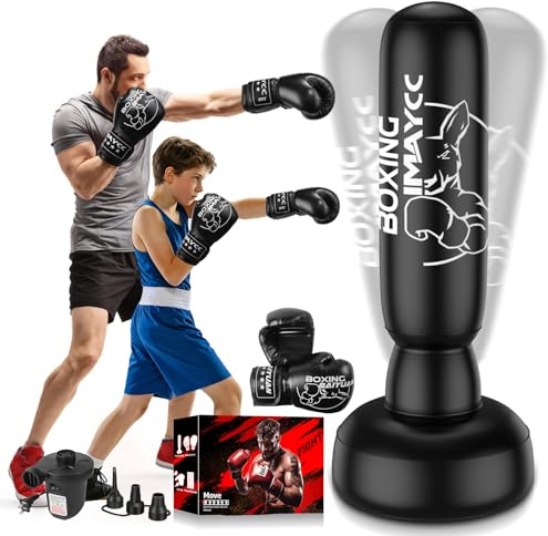 Boxningssäck stående vuxna, 2025 uppgradering förtjockad 180 cm PVC boxningssäck för nybörjare (män och kvinnor) – inklusive boxhandskar och luftpump, kickboxningssäck för Muay Thai, MMA