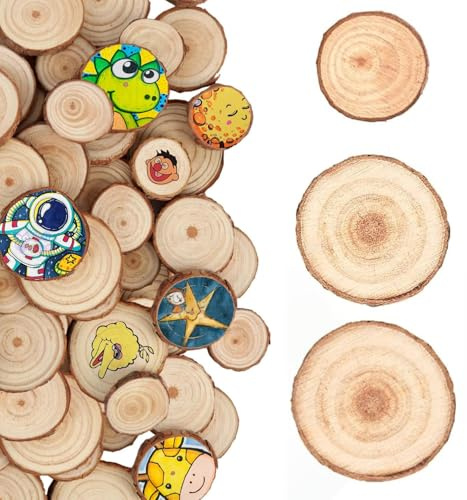 120 Pièces Rondelles Bois Naturel Brut, Rondelles en Pin de 1 à 4,0 cm pour Bricolage, Décoration de Noël, Artisanat et Événements Festifs – Surface Lisse, Idéal pour Personnaliser