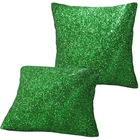 Yyoretp Juego de 2 fundas de cojín cuadradas con estampado brillante de lentejuelas verdes para sofá, cama, coche, sofá