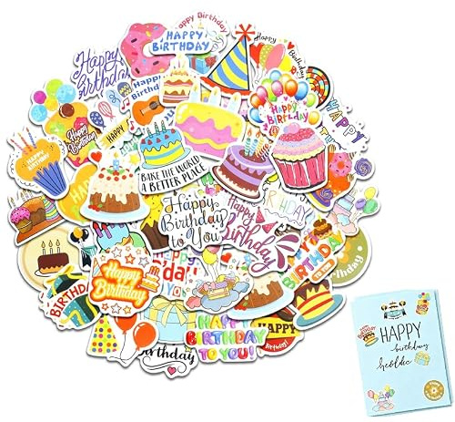 100 Stück Sticker Geburtstag, Happy Birthday Aufkleber Deko für DIY Geschenke Glückwünsche Karten, Wasserfeste Geburtstagssticker für Party Fotoalbum Scrapbooking Bullet Journal Dekosticker