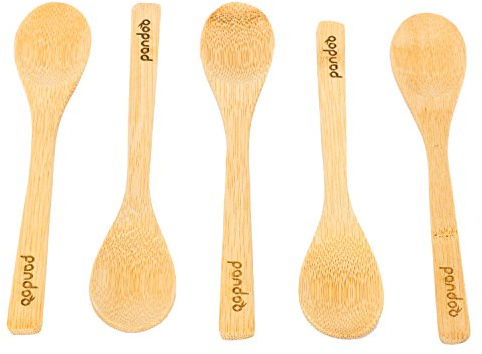 pandoo Set di 5: cucchiai di bambù naturale al 100% - posate riutilizzabili e rispettose dell'ambiente - Alta qualità, leggera e stabile - 100% biodegradabile