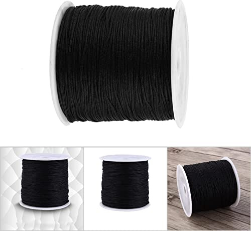 Garosa Cuerda de Satén de Nylon, Hilo de Ribete de de Rata para Nudos Chinos, Kumihimo, Macramé de Satén de de Rata, Fabricación de Joyas, Costura Negra 100 m x 0.8 mm (Black)