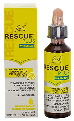 Bach - Rescue Plus Vitaminas en Gotas, Remedio Natural a Base de Flores que Ayuda a Mejorar la Concentración y a Gestionar el Estrés - 20 ml