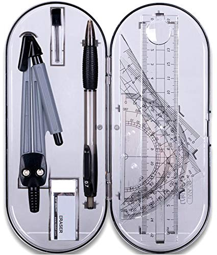 Xinlie Zirkel&Geometrie Kit Set Math Geometry Kit Student Supplies mit Bruchsicheren Aufbewahrungsbox,inkl,Winkelmesser,Kompass,Bleistift Führen Minen,Bleistift,Radiergummi..für Studenten (8 Stück)