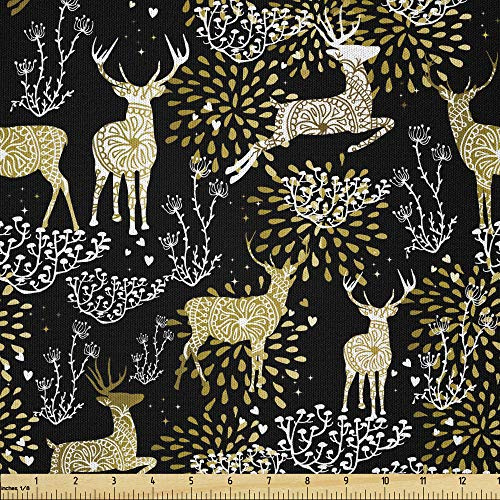 ABAKUHAUS Weihnachten Microfaser Stoff als Meterware, Oriental Deer, Deko Basteln Polsterstoff Textilien, 2M (230x200cm),Gelb Weiß Schwarz